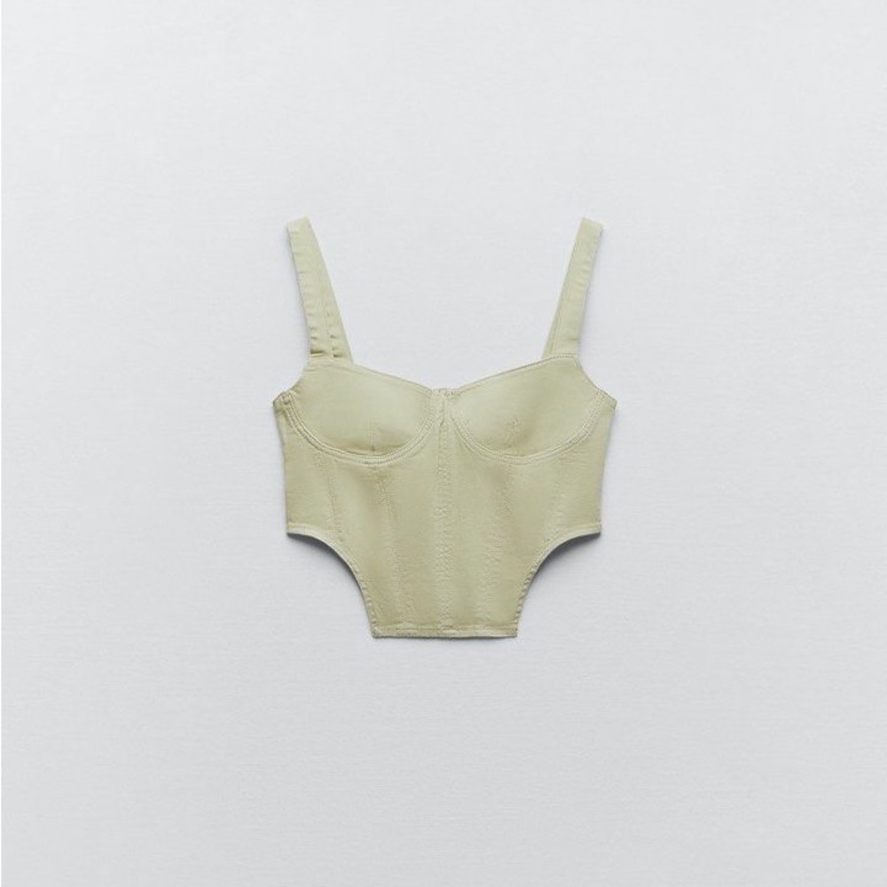 NWOT Zara Light Green Denim Corset Top Size XS